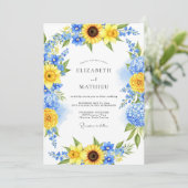 Invitation Mariage radiant d'été bleu jaune (Debout devant)