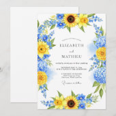 Invitation Mariage radiant d'été bleu jaune (Devant / Derrière)