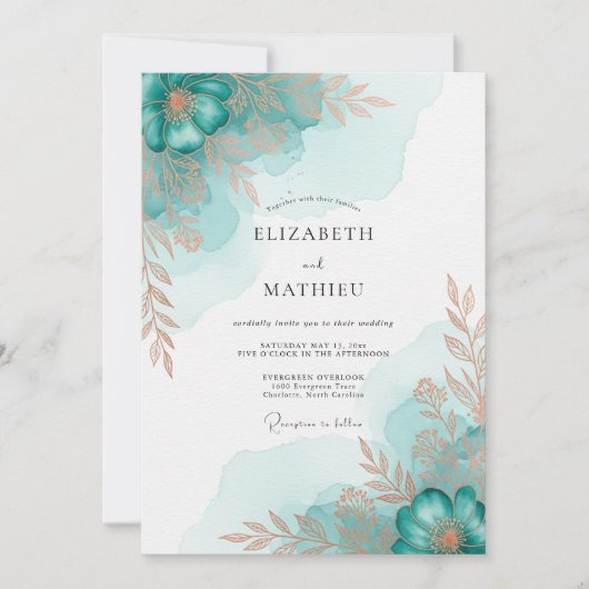 Invitation Mariage raffiné côtier sarcelle (Devant)