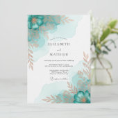 Invitation Mariage raffiné côtier sarcelle (Debout devant)