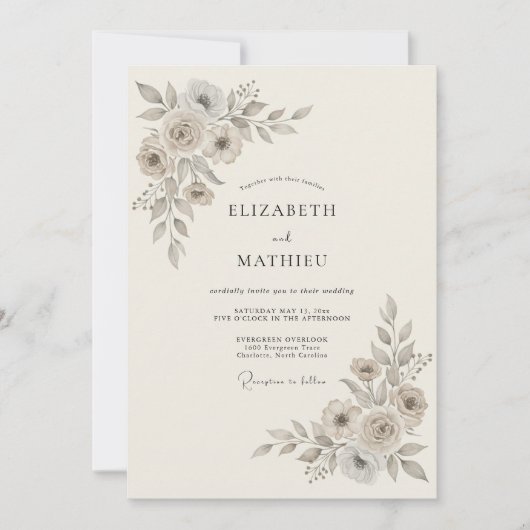 Invitation Mariage Raffiné de Nature Beige (Devant)