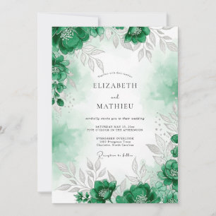 Invitation Mariage raffiné en forêt de couleur vert émeraude