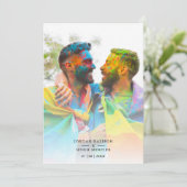 Invitation Mariage Rainbow Heart LGBT Engagé Couple Photo (Debout devant)