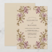Invitation Mariage Raisin Olive Mauve (Devant / Derrière)