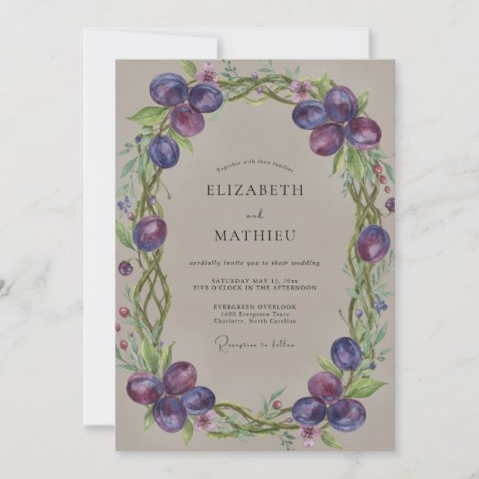 Invitation Mariage Raisin Vigne Prune (Devant)