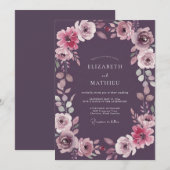 Invitation Mariage Ranunculus Aquarelle Prune (Devant / Derrière)