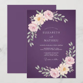 Invitation Mariage Ranunculus Aquarelle Prune Luxe (Devant / Derrière)