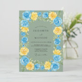 Invitation Mariage Ranunculus Azur Or Sage (Debout devant)
