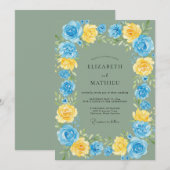 Invitation Mariage Ranunculus Azur Or Sage (Devant / Derrière)
