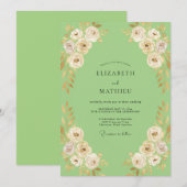 Invitation Mariage Ranunculus Crème de Menthe Eucalyptus (Devant / Derrière)