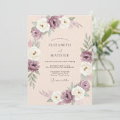 Invitation Mariage Ranunculus Crème Douce Eucalyptus Prune (Debout devant)