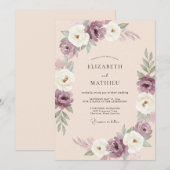 Invitation Mariage Ranunculus Crème Douce Eucalyptus Prune (Devant / Derrière)