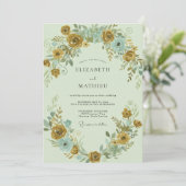 Invitation Mariage Ranunculus Eucalyptus Aqua Moutarde (Debout devant)