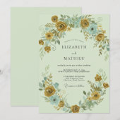 Invitation Mariage Ranunculus Eucalyptus Aqua Moutarde (Devant / Derrière)