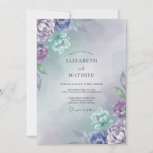Invitation Mariage Ranunculus Eucalyptus Aqua Pervenche