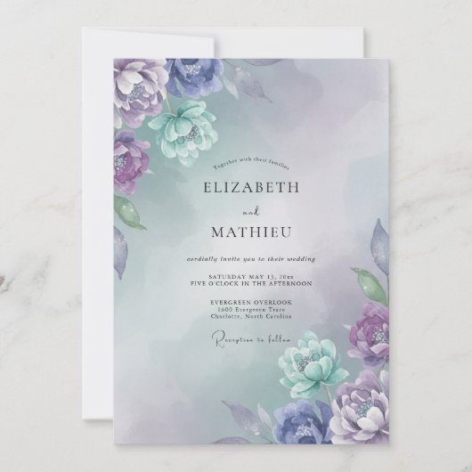 Invitation Mariage Ranunculus Eucalyptus Aqua Pervenche (Devant)