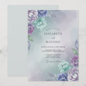 Invitation Mariage Ranunculus Eucalyptus Aqua Pervenche (Devant / Derrière)