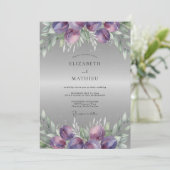 Invitation Mariage Ranunculus Eucalyptus Argent Prune (Debout devant)