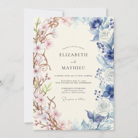 Invitation Mariage Ranunculus Eucalyptus Bleuet Rosé (Devant)