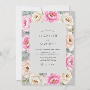 Invitation Mariage Ranunculus Eucalyptus Champagne Rouge