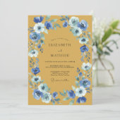 Invitation Mariage Ranunculus Eucalyptus Cobalt Moutarde (Debout devant)