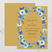 Invitation Mariage Ranunculus Eucalyptus Cobalt Moutarde (Devant / Derrière)