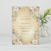 Invitation Mariage Ranunculus Eucalyptus Crème Douce Or (Debout devant)