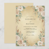 Invitation Mariage Ranunculus Eucalyptus Crème Douce Or (Devant / Derrière)