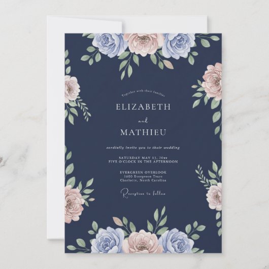Invitation Mariage Ranunculus Eucalyptus de Minuit (Devant)