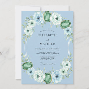 Invitation Mariage Ranunculus Eucalyptus Emeraude Bleuet