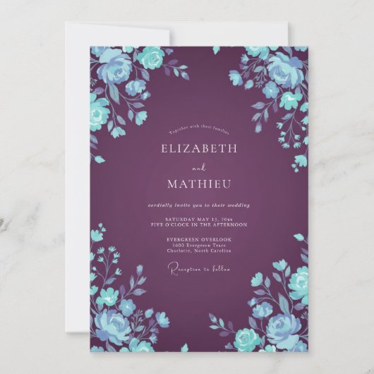 Invitation Mariage Ranunculus Eucalyptus Glace Prune (Devant)