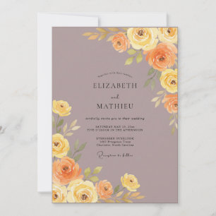 Invitation Mariage Ranunculus Eucalyptus Jaune Mauve