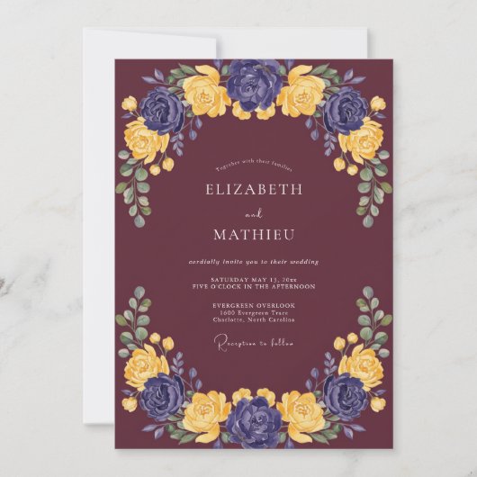 Invitation Mariage Ranunculus Eucalyptus Jaune Vin (Devant)
