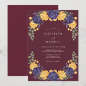 Invitation Mariage Ranunculus Eucalyptus Jaune Vin (Devant / Derrière)