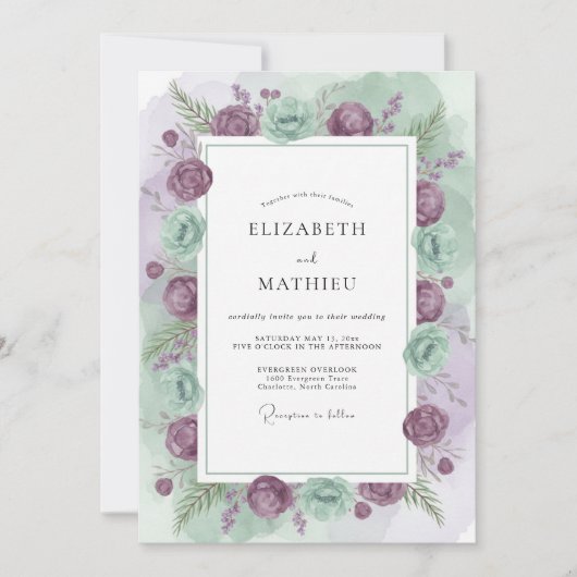 Invitation Mariage Ranunculus Eucalyptus Mauve Céladon (Devant)