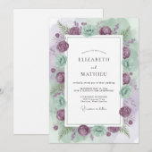 Invitation Mariage Ranunculus Eucalyptus Mauve Céladon (Devant / Derrière)
