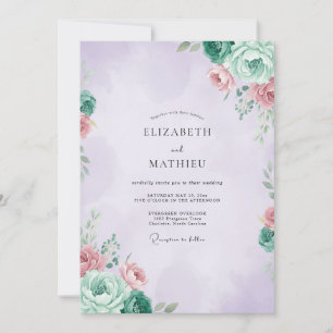Invitation Mariage Ranunculus Eucalyptus Mauve Menthe