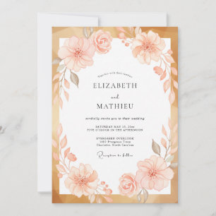 Invitation Mariage Ranunculus Eucalyptus Or Abricot