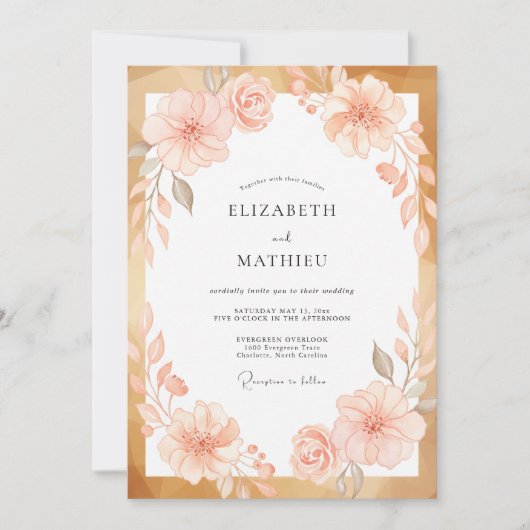 Invitation Mariage Ranunculus Eucalyptus Or Abricot (Devant)