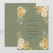 Invitation Mariage Ranunculus Eucalyptus Or Olive (Devant / Derrière)