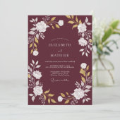 Invitation Mariage Ranunculus Eucalyptus Or Vin (Debout devant)