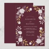 Invitation Mariage Ranunculus Eucalyptus Or Vin (Devant / Derrière)