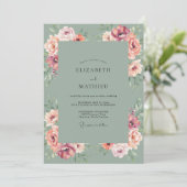 Invitation Mariage Ranunculus Eucalyptus pêche rose (Debout devant)