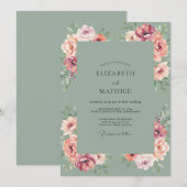 Invitation Mariage Ranunculus Eucalyptus pêche rose (Devant / Derrière)