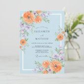 Invitation Mariage Ranunculus Eucalyptus Periwinkle Orange (Debout devant)