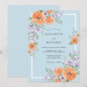 Invitation Mariage Ranunculus Eucalyptus Periwinkle Orange (Devant / Derrière)