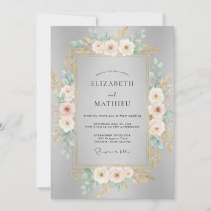 Invitation Mariage Ranunculus Eucalyptus Rose Pâle Argenté