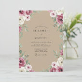 Invitation Mariage Ranunculus Eucalyptus Taupe Prune (Debout devant)