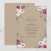 Invitation Mariage Ranunculus Eucalyptus Taupe Prune (Devant / Derrière)