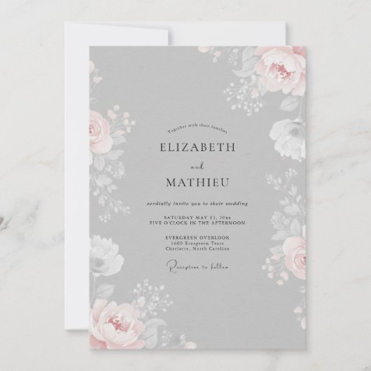 Invitation Mariage Ranunculus Eucalyptus Teinté de Cendre (Devant)